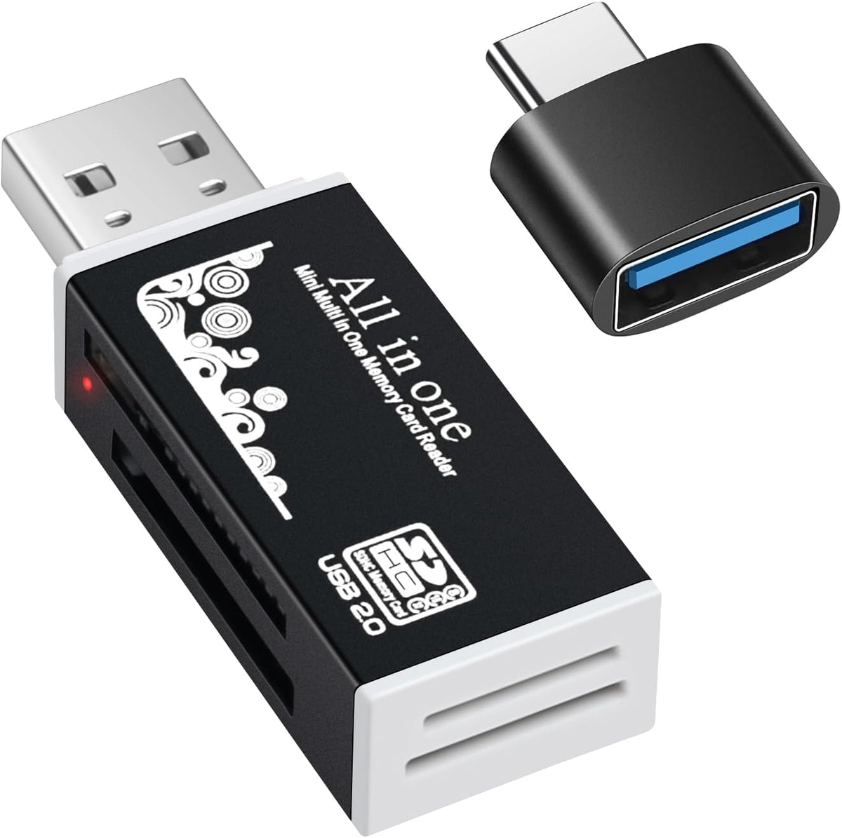 USB Memory Card Reader, BORLTER CLAMP USB Card Reader for Computer with a Type C Adapter,Supports CF, SD, MMC Cards.