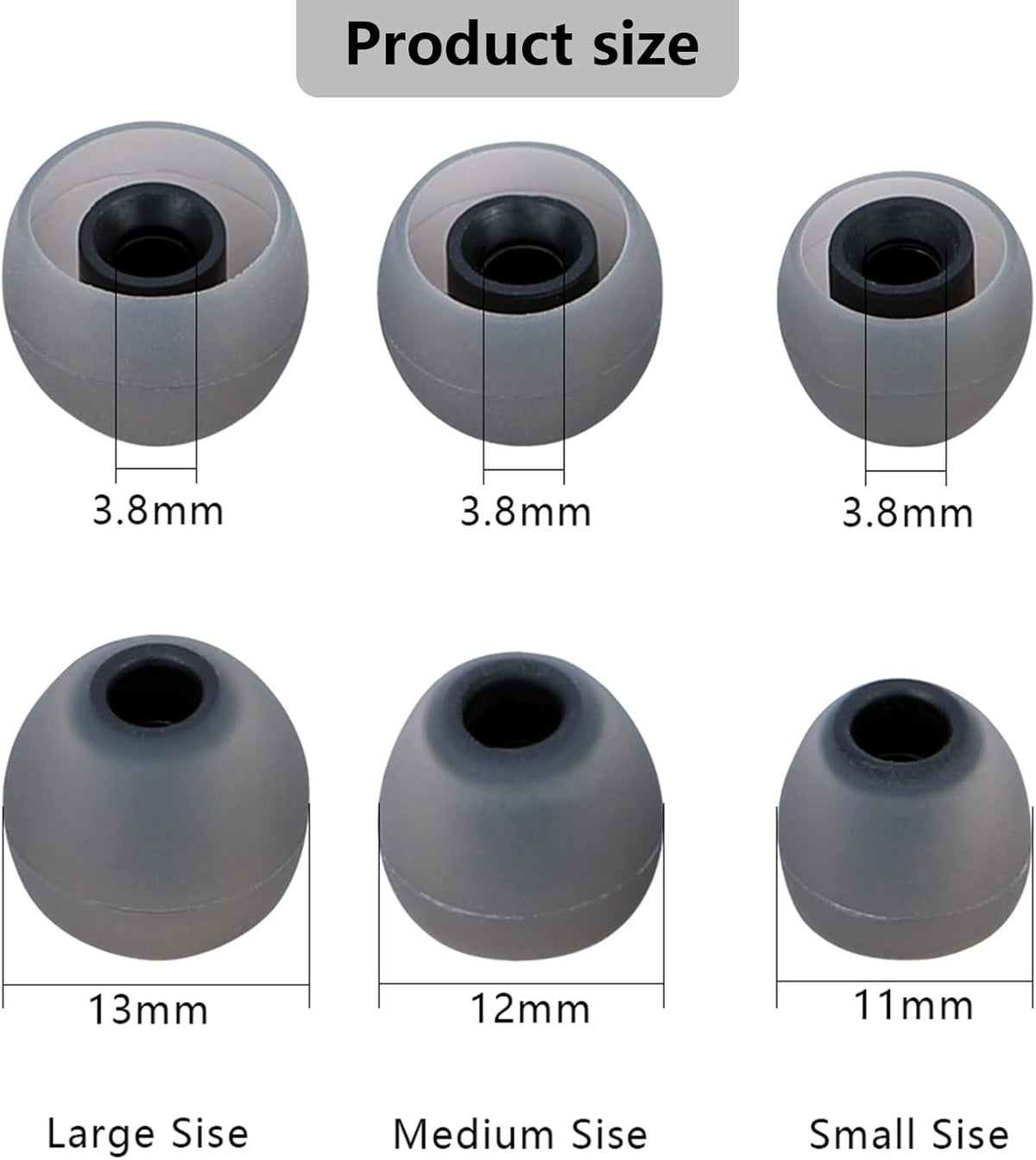 Silicone Replacement Earbud Tips Earbud Covers Ear Tips Fit for in-Ear Headphones (Inner Hole 3.8mm -5.1mm) Earbud Replacement Tips 9 Pairs