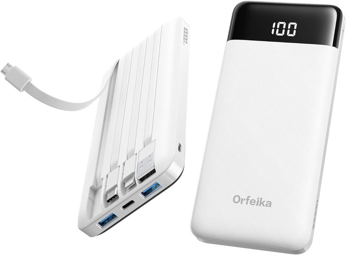 Portable Phone Charger, 10000mAh Portable Charger Power Bank with Built-in Cables, Travel Essential Battery Pack Compatible with iPhone, Samsung, Google, iPads, Tablets, etc