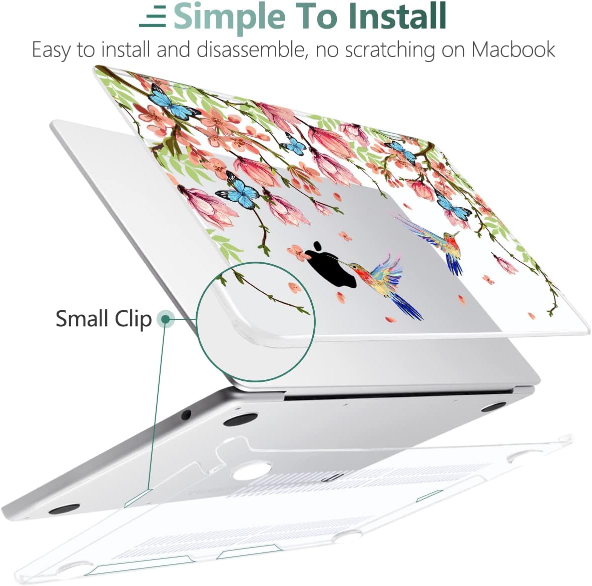 MEEgoodo Case for M4/M3/M2 MacBook Air 13.6 inch Case 2025 2024 2022, Fit Model A3240/A3113/A2681, Laptop Hard Shell with Keyboard Cover Compatible with MacBook Air 13 inch, Birds & Flowers