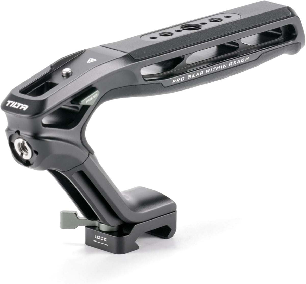 Tilta Xeno Top Handle for Filmmakers & Cameras - Black | Aluminum Alloy and Silicone Build | 1/4″-20 and 3/8″-16 Threads w/Locating Points | Safety Release Pin | Comfortable Handling (NATO)