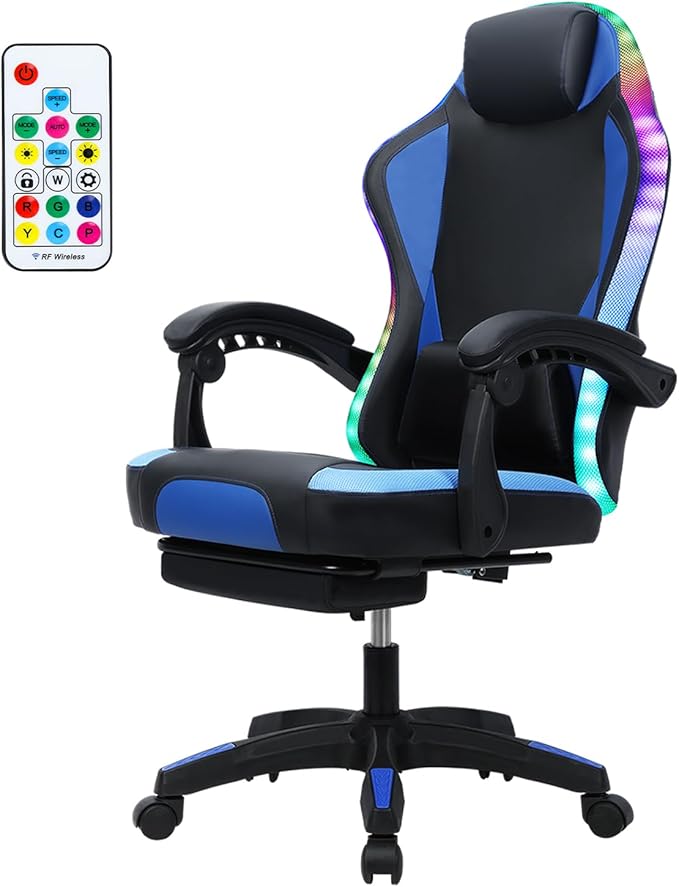 Gaming Chairs for Adults Racing Style Computer Chair Ergonomic Gamer Chairs for Adults Remote Control High Back Reclining Office Gaming Chair with 360° Swivel (Black)