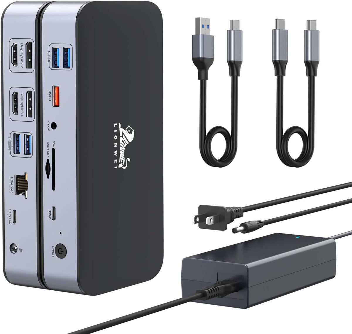 DisplayLink Docking Station,15-in-1 DisplayLink Dock for MacBook M1/M1 and Windows,2 HDMI Port,2 DP Port, 120W DC Power Supply,6 USB Ports,2.5G Gigabit Ethernet, SD/Micro sd,Audio