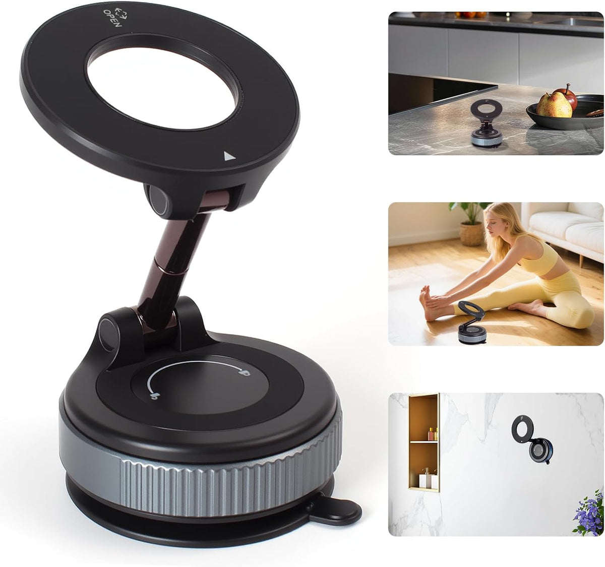 2025 Premium 360° Magnetic Car Phone Mount - Ultra-Strong Vacuum Suction for iPhone 16 Pro Max/Android - Foldable Adjustable Holder for Car/Truck/Gym/Home - Secure No-Slip Design (Black)