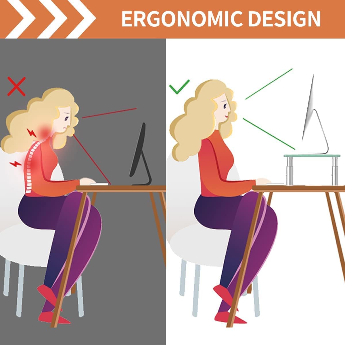 '-3 Hemudu Monitor Stand Adjustable Height Monitor Riser, Computer Monitor Stand, Desktop Organizer, Monitor Stand Riser