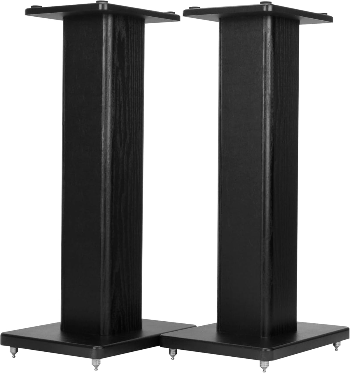 24 Inch Speaker Stands Wood Grain Universal Floor Speaker Stands Pair Heavy Duty Surround Sound Speaker Monitor Stand for Home Theater with Sand Filling Tuning Function - Black
