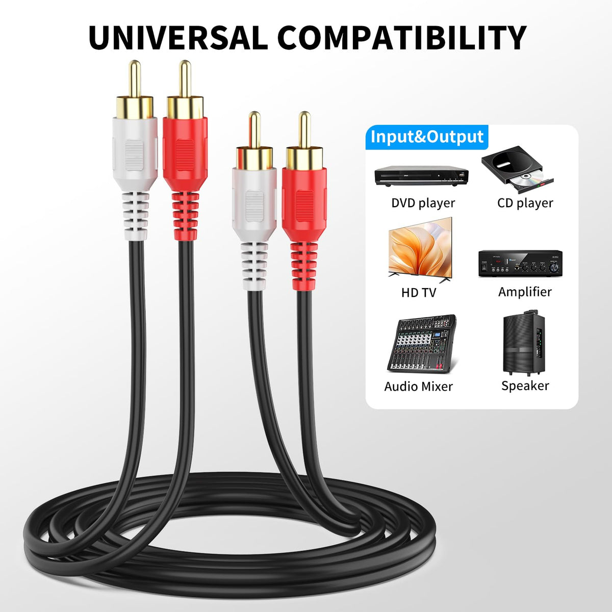 Abireiv 50ft,2RCA [24K 2RCA 2RCA RCA Cable M/M Stereo Audio Cable Gold Plated | Copper Core] Male to Male.for Home