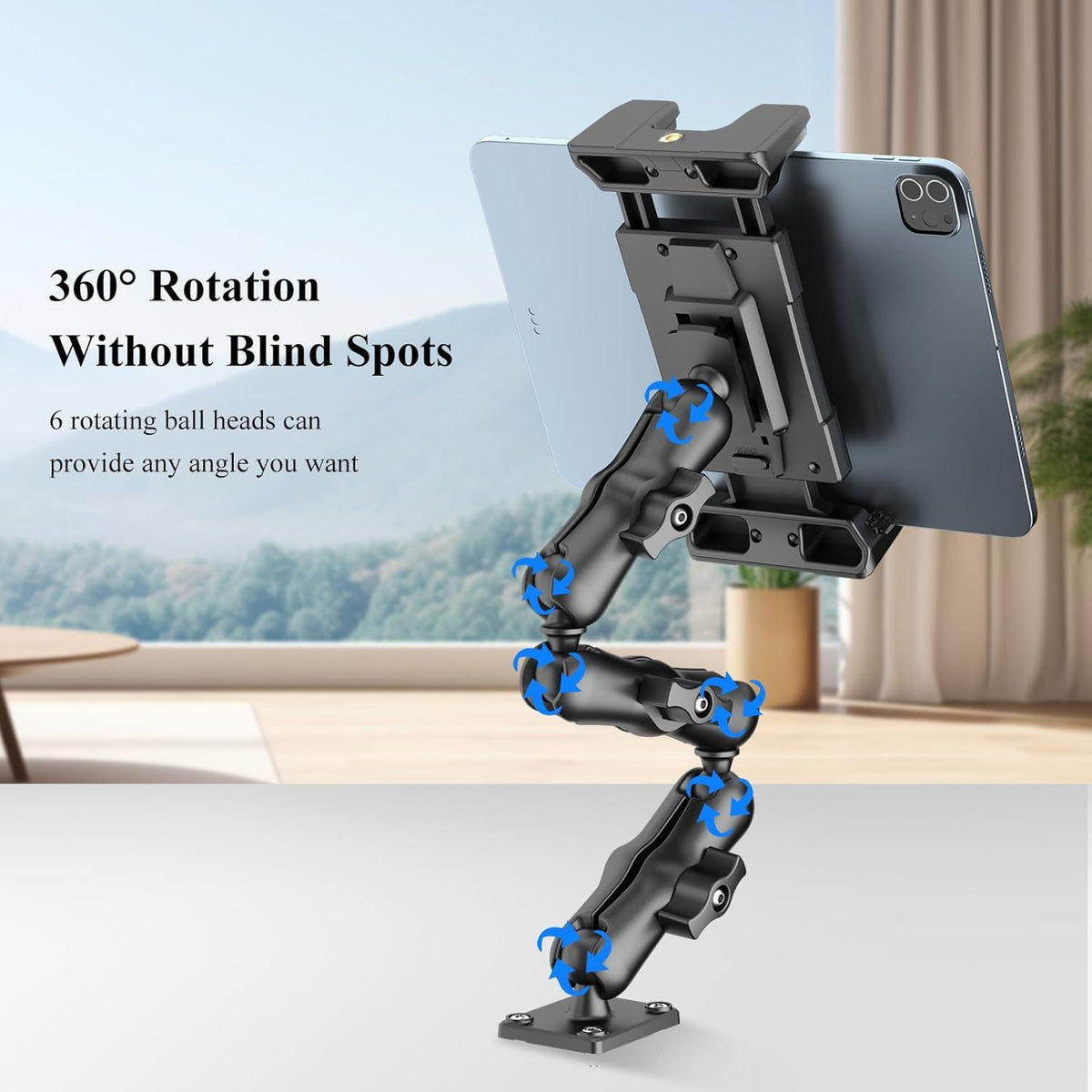 OHLPRO Heavy Duty Drill Base Tablet Mount Holder, 360° Adjustable iPad Mount Truck Dashboard, 3-Stage Stand for 5-13" iPad Pro Air Mini Galaxy Tab Switch, Tablet Vehicle for Car Wall Desk