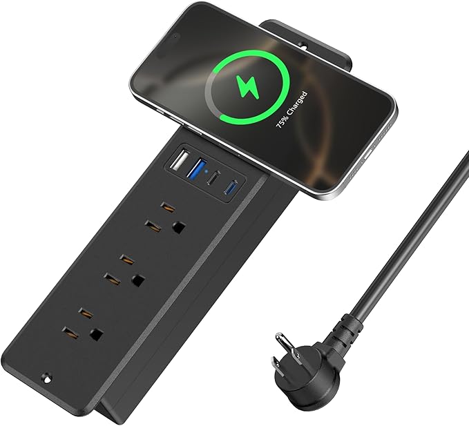 8 in 1 Recessed Power Strip with 15W Wireless Charger, 20W Fast Charging Furniture Outlet, Plug in 3 AC Outlets & 4 USB Ports Flush Mount, 10FT Cord