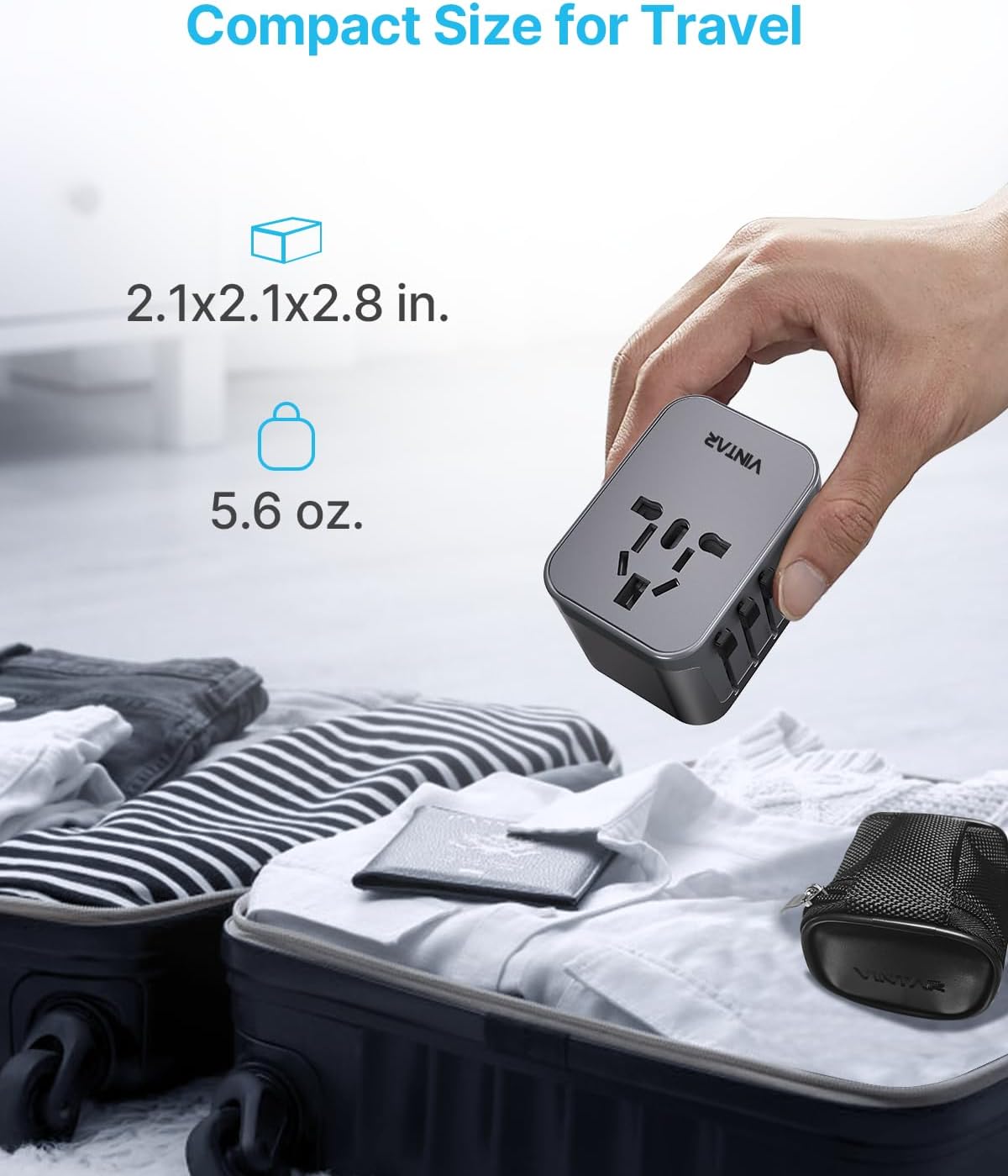 Universal Travel Adapter, VINTAR International Power Adapter with 6A 3 USB C and 2 USB Ports, All in One Travel Essentials Plug Adapter, Worldwide Outlet Converter for Europe UK USA AUS(Type C/G/A/I)