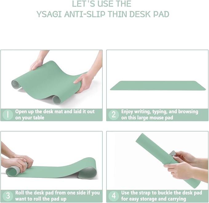 YSAGi Non-Slip Leather Desk Pad, Waterproof Laptop Computer Desk Keyboard Mat, Table Protector Blotter Mat, Large Mouse Pad for Office/Work/Home/Decor(Pale Green, 23.6" x 13.7")