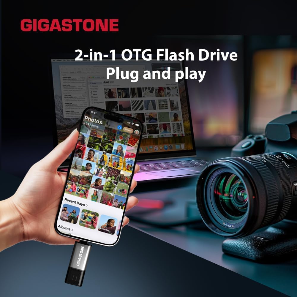 GIGASTONE 32GB Dual Flash Drive (5 Pack) Z40 USB 3.2 Gen 1, 2-in-1 Type-A & Type-C, 100MB/s Ultra Fast, Head Cap Design, Plug & Play for Smartphone/PC/Mac/TV/Car Audio, USB 2.0/3.0/3.1 Compatible