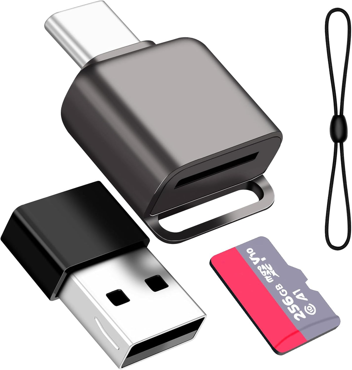 Micro SD Card Reader, BORLTER CLAMP TF Card Reader USB C 3.0 to TF/Micro SD with Type C to Type A Adapter for MacBook, Laptop, Android Phone, Grey