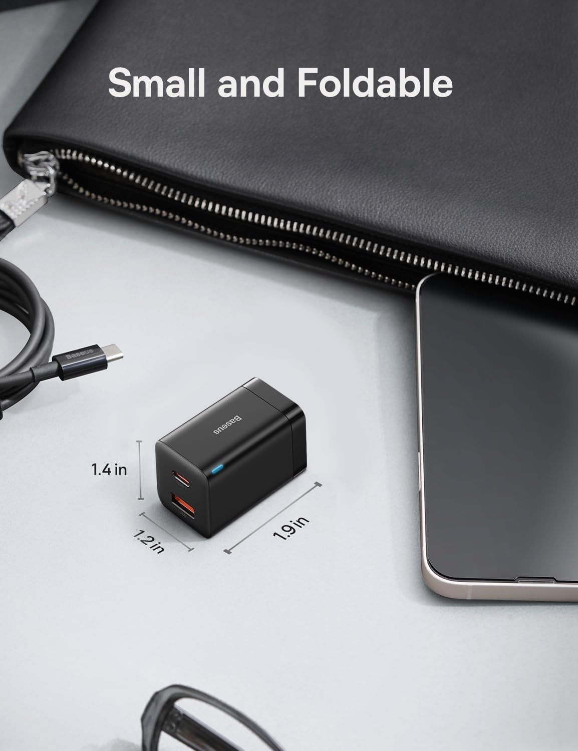 Baseus 30W Dual Port USB C PD Charger Block, Foldable PPS GaN Fast Charger Power Adapter for iPhone 16/15 Pro Max/14 Pro/13, Galaxy S24 Ultra/S23, Google Pixel 6, iPad, Black