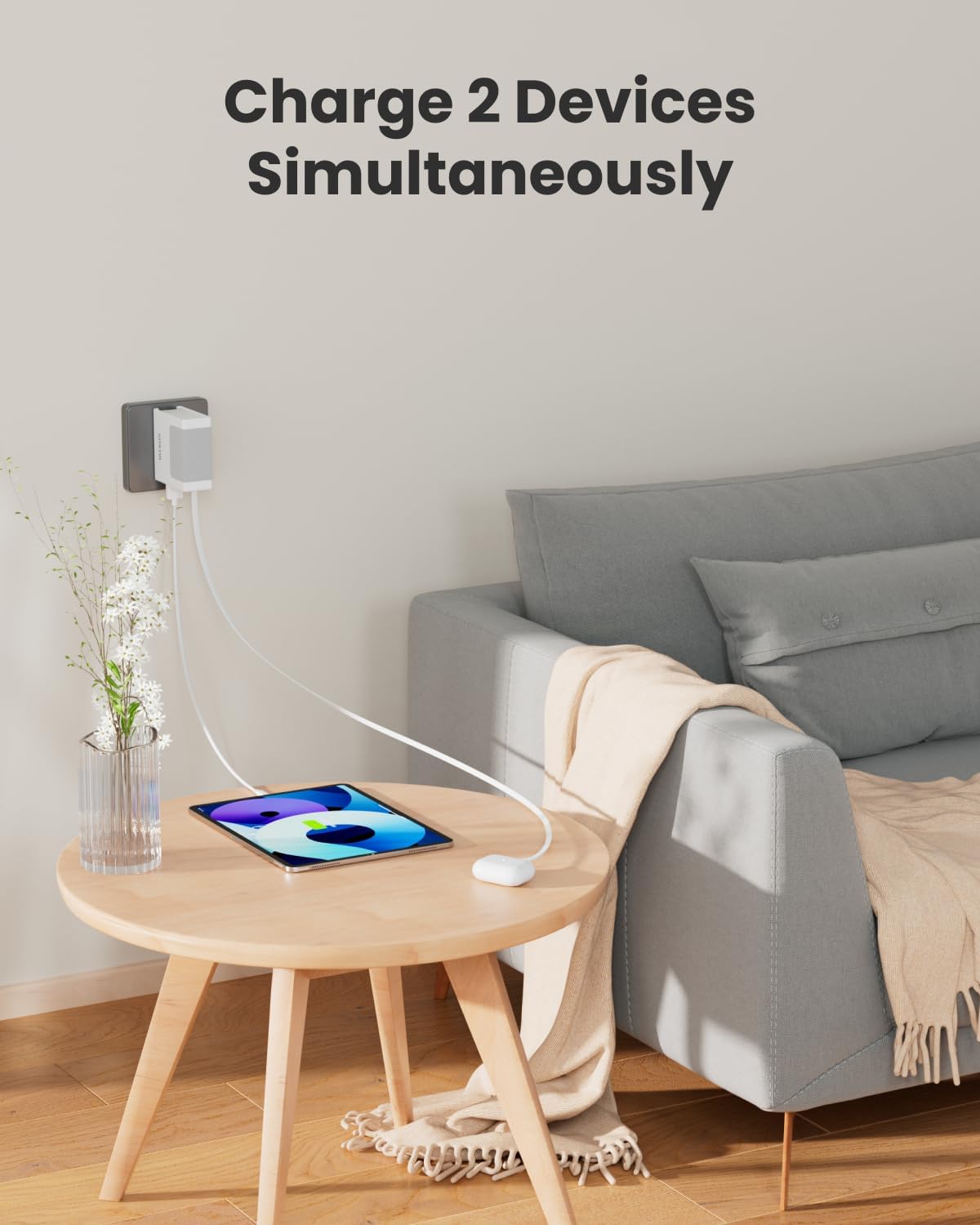 Portable Phone Charger Block, Retractable Wall Charger with 31.5in Type-C Cable, 40W PD Fast Charging Block with USB A Port, Power Adapter with Foldable Plug for iPhone 16/15, Galaxy S23 22