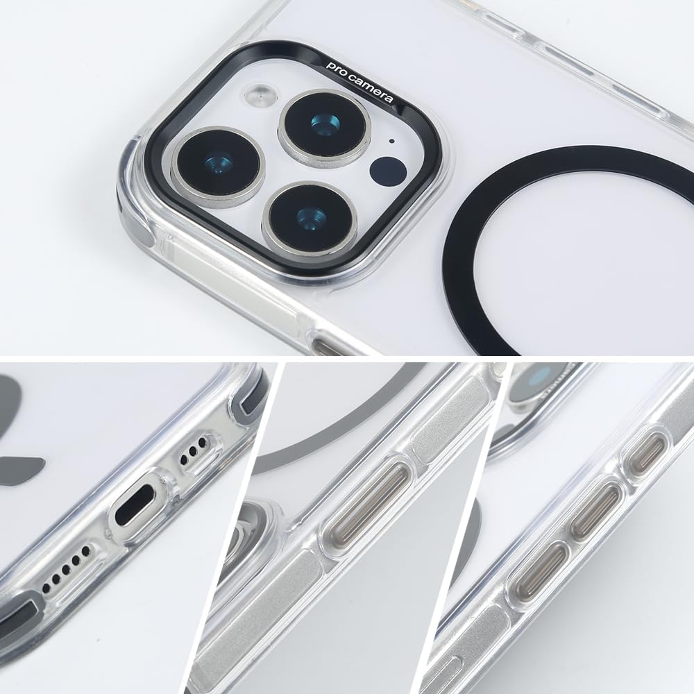 for iPhone 16 Pro Case with 62.99 inch Lanyard, Classic Clear&Black Magnetic Phone Case, Drop&Shockproof Protection Cases, Phone Lanyard for Around The Neck, Compatible with Magnet Accessory