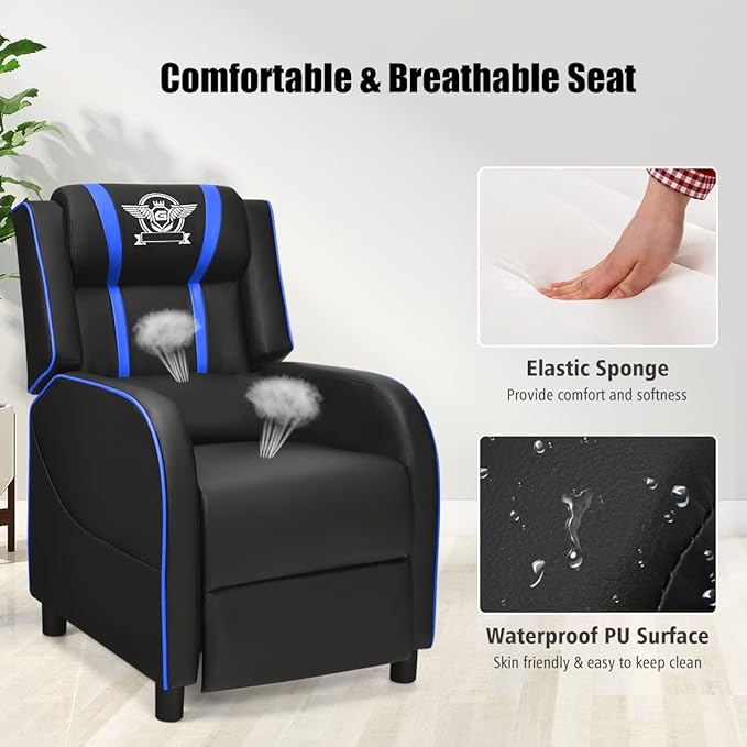 GORELAX Modern Massage Gaming Recliner Chair PU Leather Home Theater Recliner Chairs w/Footrest and Massage Racing Style Sofa Chair for Living Bedroom Gaming Room