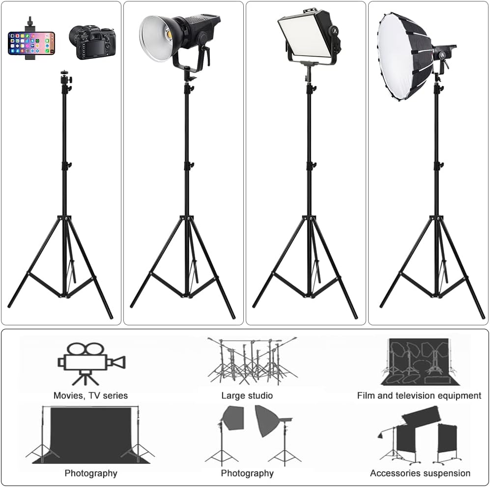 Aluminum Alloy Photography Tripod Stand, 9.19 Feet/2.8m Studio Lighting Tripod Stand for Video Lights, Photography Lights, Reflectors, Softboxes, Umbrellas