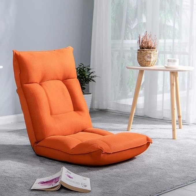 Tatami Floor Chair Sofa Lightweight and Mobile Perfect Back Gaming Chair Support Great Folding Adjustable for Gaming and Studying(Orange)