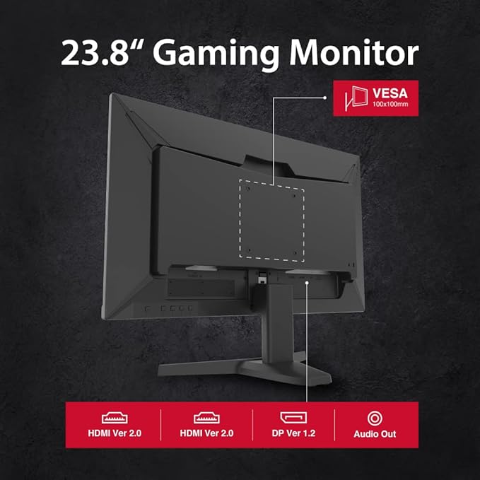 Gigastone 24 inch IPS LED Back Light Gaming Monitor 165Hz FHD 1920 x 1080 178° Wide View Frameless PC Monitor Built-in Speakers FreeSync Eye Care Technology Ergonomic Tilt VESA MountDPHDMI