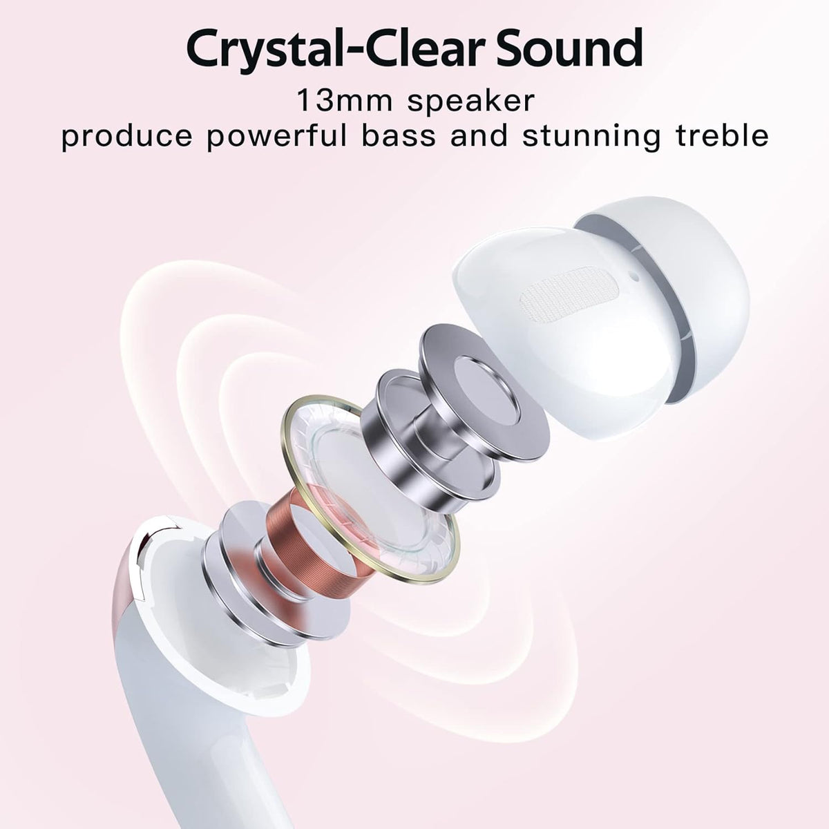 TAGRY Bluetooth Headphones True Wireless Earbuds 60H Playback LED Power Display Earphones with Wireless Charging Case IPX5 Waterproof in-Ear Ear buds with Mic for TV Smart Phone Laptop Computer Sports