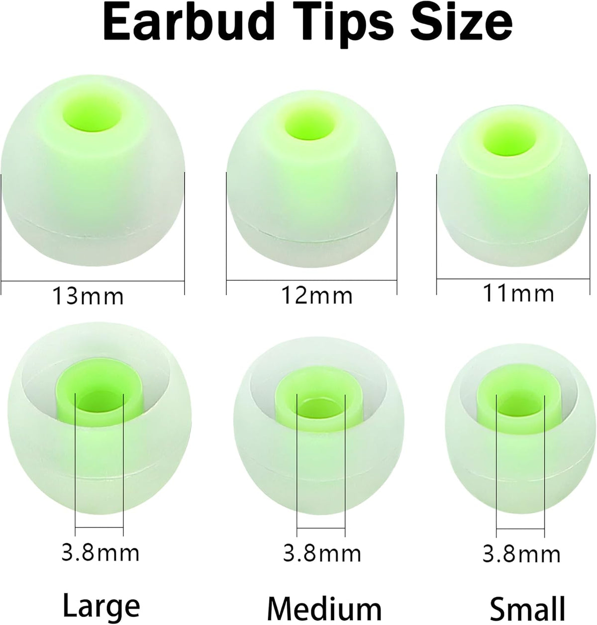 Silicone Earbud Tips Replacement - Fit Most In-Ear Earbuds (Inner Hole 3.8mm - 5.1mm) - 9 Pairs S M L