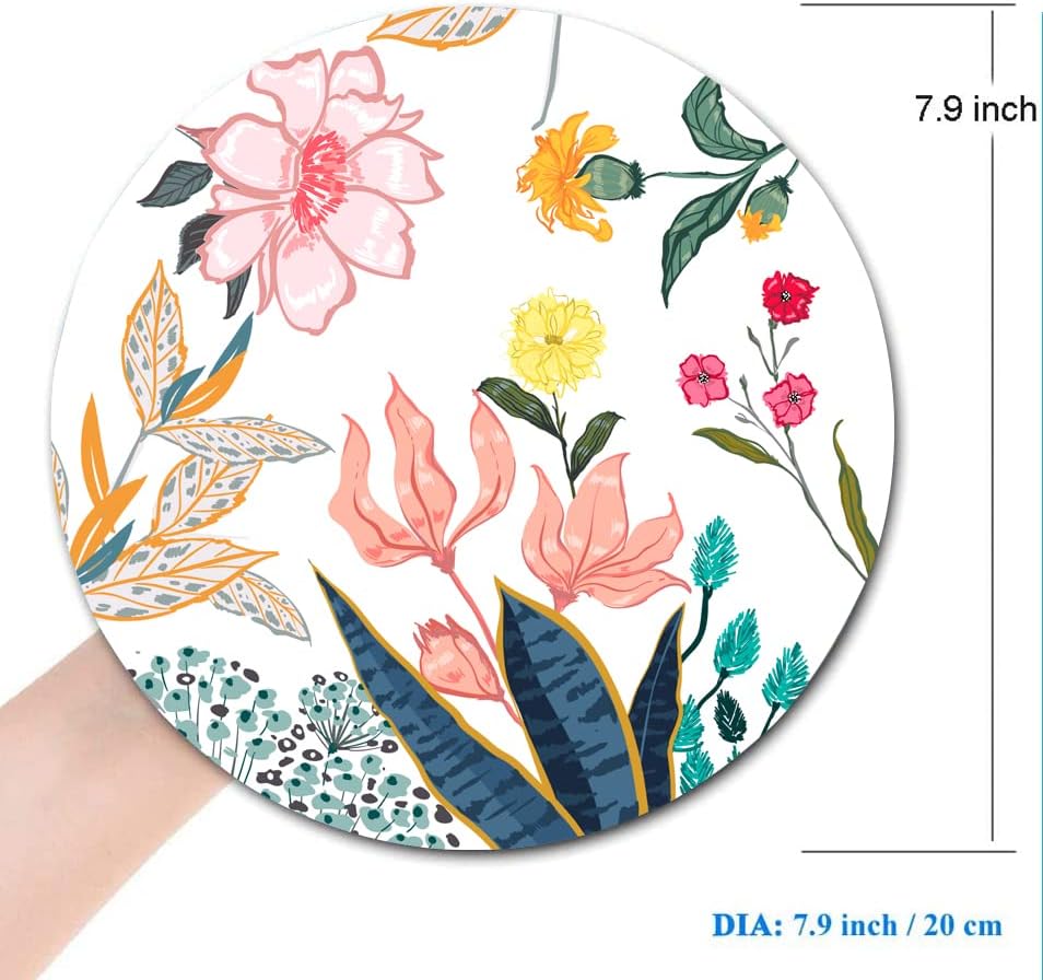 Mouse Pad, Floral Mouse Pad, Round Computer Mouse Mat with Design, Non-Slip Rubber Base Mousepad, Waterproof Office Mouse Pads for Women