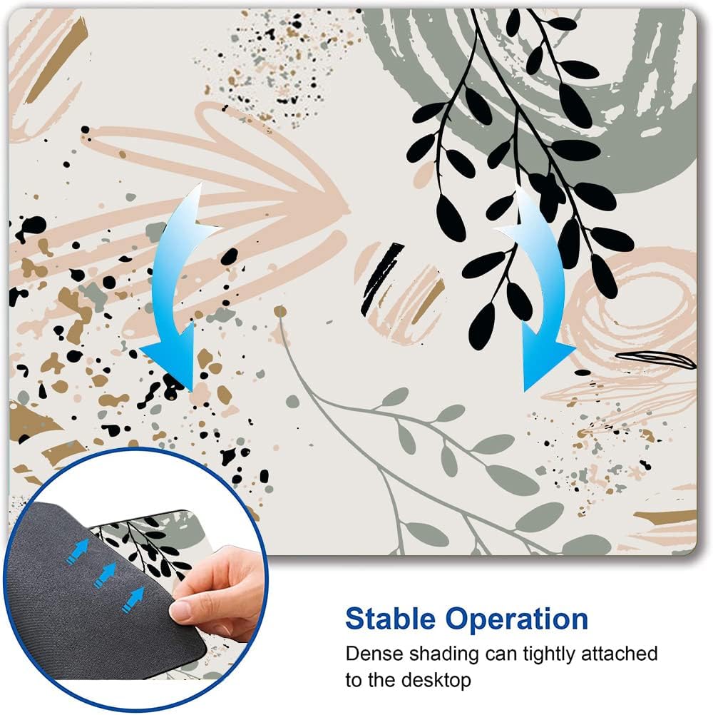 Mouse Pad with Abstract Art Design, Square Waterproof Non-Slip Rubber Base Mouse Mat for Office Laptop, Modern Boho Leaves