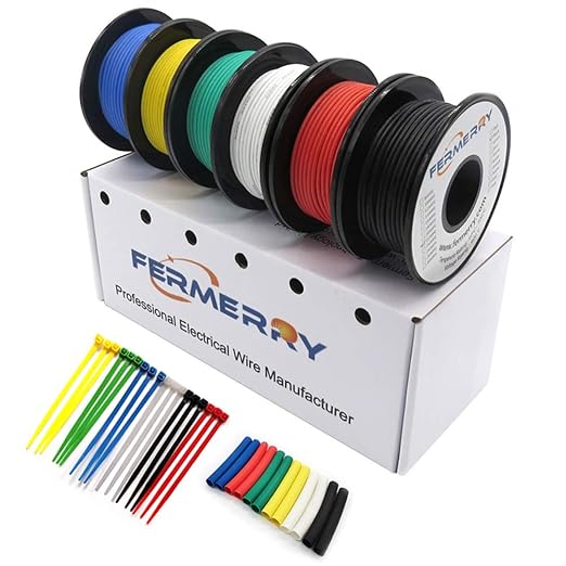 Fermerry 26 AWG Stranded Wire Spool 50ft Each 6 Colors Flexible 26 Gauge Silicone Hook up Wire Kit Electrical Tinned Copper Wire