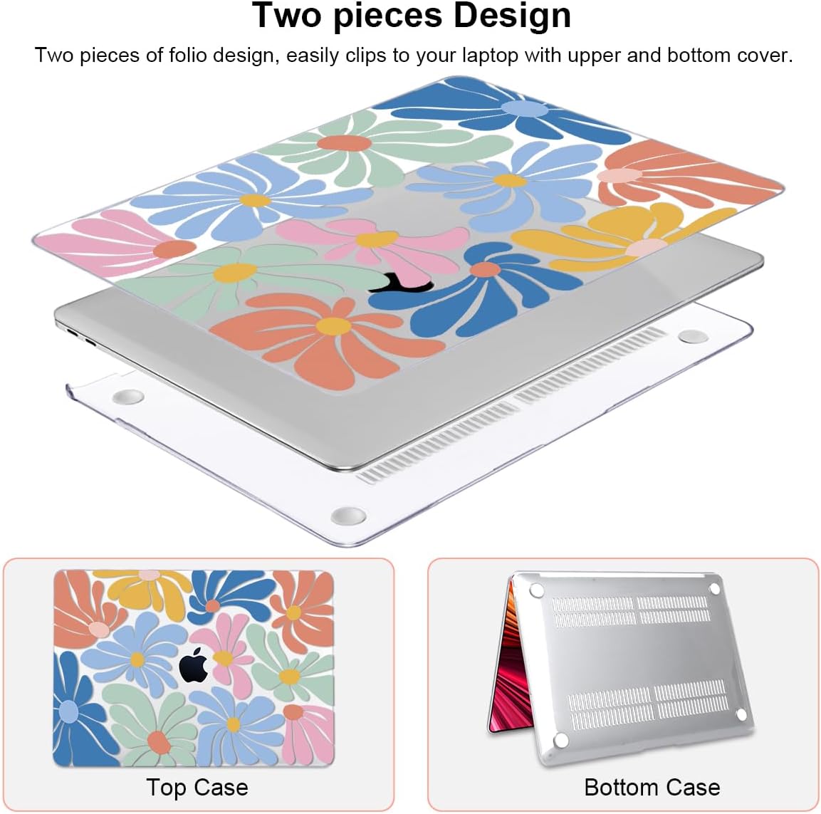 for MacBook Pro 13 inch Case 2022 2021 2020-2016 A2338 M2/M1 A2251 A2289 A2159 A1989 A1706 with Touch ID, Plastic Hard Shell Case Keyboard Skin Screen Film Webcam Cover, Colorful Flowers