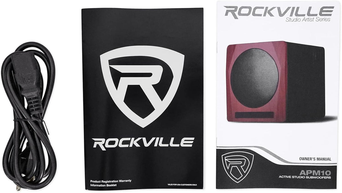Rockville APM10B Active Studio Subwoofer in Black, 10"", 400W, MDF Wood, RCA/XLR/Optical, Front-Firing Port, Perfect for Studios and Music Production