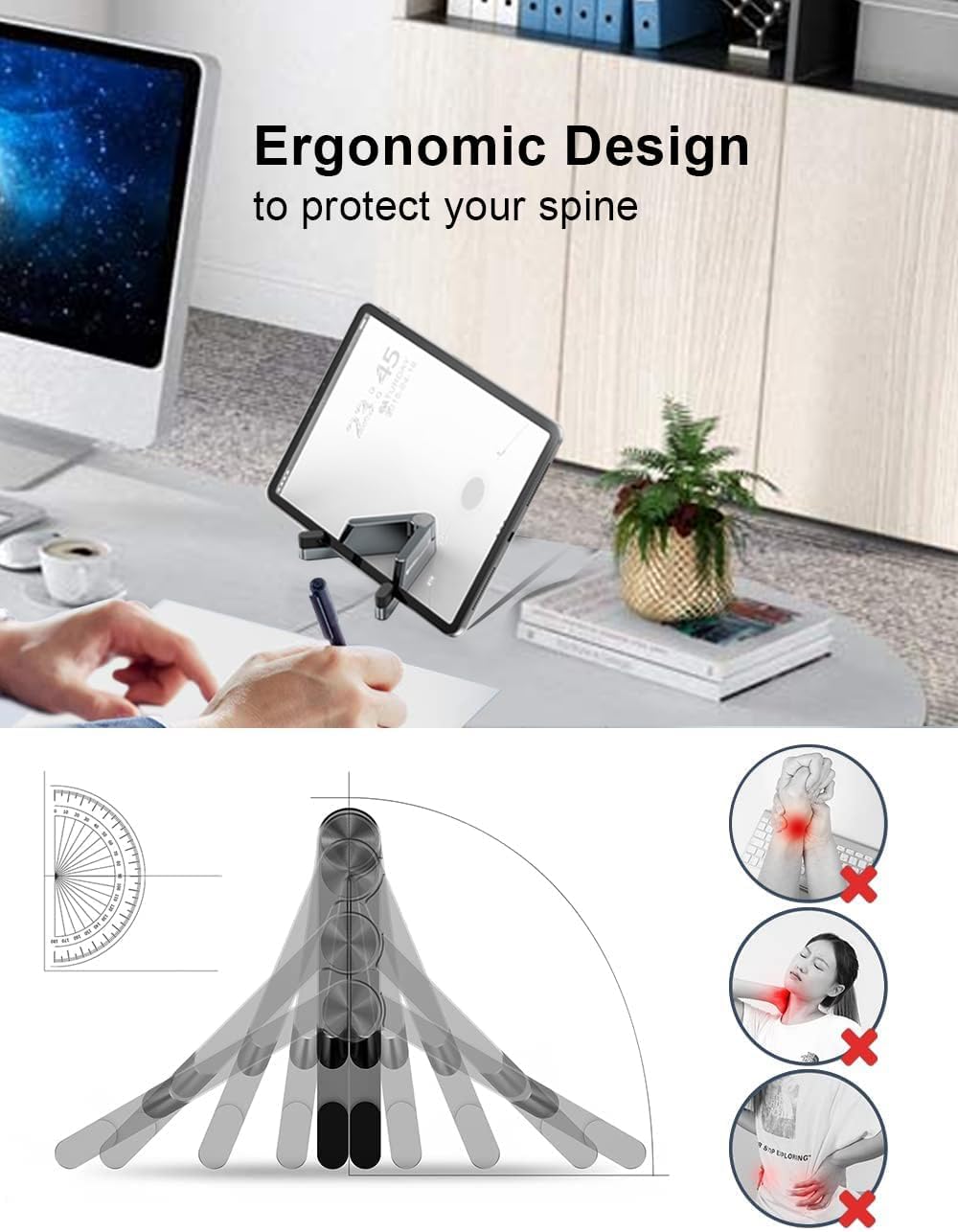 MONEER Cell Phone Stand, Phone Stand for Desk, Foldable & Portable iPhone Stand, Cell Phone Holder Desk Compatible with All Mobile Phone, iPhone, iPad mini, Tablet 4-10.5" (Silver)