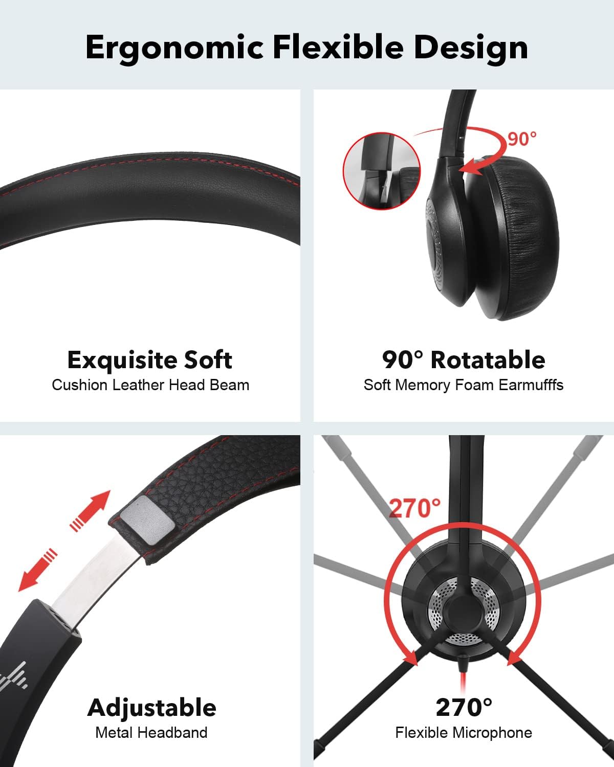 Headset C+3.5mm, JIAMQISHI USB with Microphone for PC, On-Ear Computer Laptop Headphones with Noise Cancelling Mic
