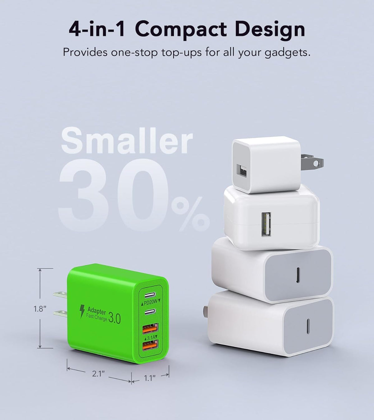 2 Pack USB C Charger, 40W Fast Charge Cube, 4-Port QC+PD Wall Plug,Multi-Port Type C Power Adapter for iPhone 16 15 14 13 12 Pro Max XS XR 8,Galaxy S24,Nexus,HTC,Google Pixel,and More(Green)