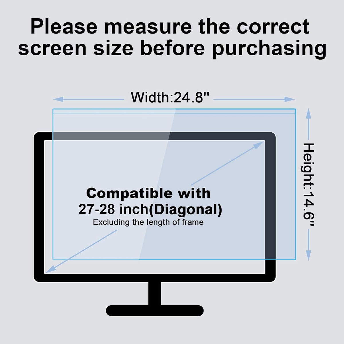 27-28 Inch Blue Light Filter for Computer Monitor, Computer Screen Blue Light Blocker Panel (24.8''x14.6'') for Widescreen Desktop LCD TV PC Monitor, HD Not Anti-Glare