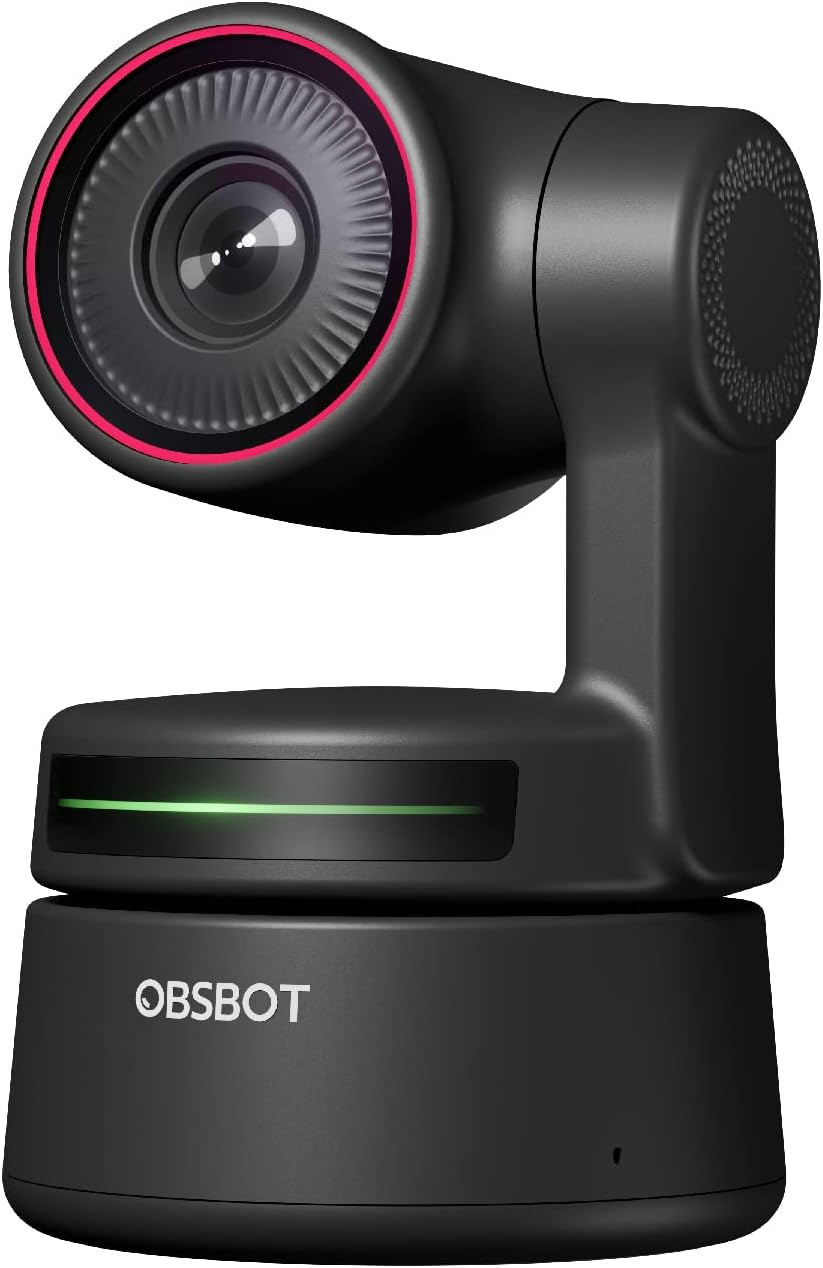 OBSBOT Tiny PTZ 4K Webcam, AI Powered Framing & Autofocus, 4K Video Conference Camera with Dual Omni-Directional Microphones, Auto tracking with 2 axis gimbal,HDR,60 FPS,Low-Light Correction,Streaming