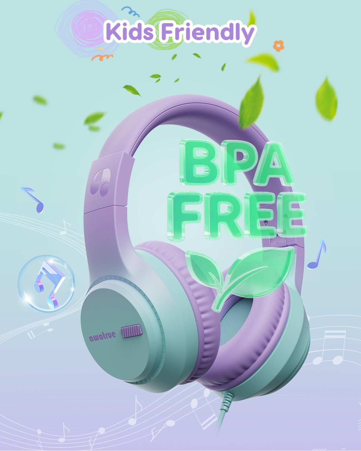 74/85/94dB 3.5mm awatrue Kids Headphones, Volume Limiter, Foldable Wired Over Ear Headphones for Travel, Jack, Toddler
