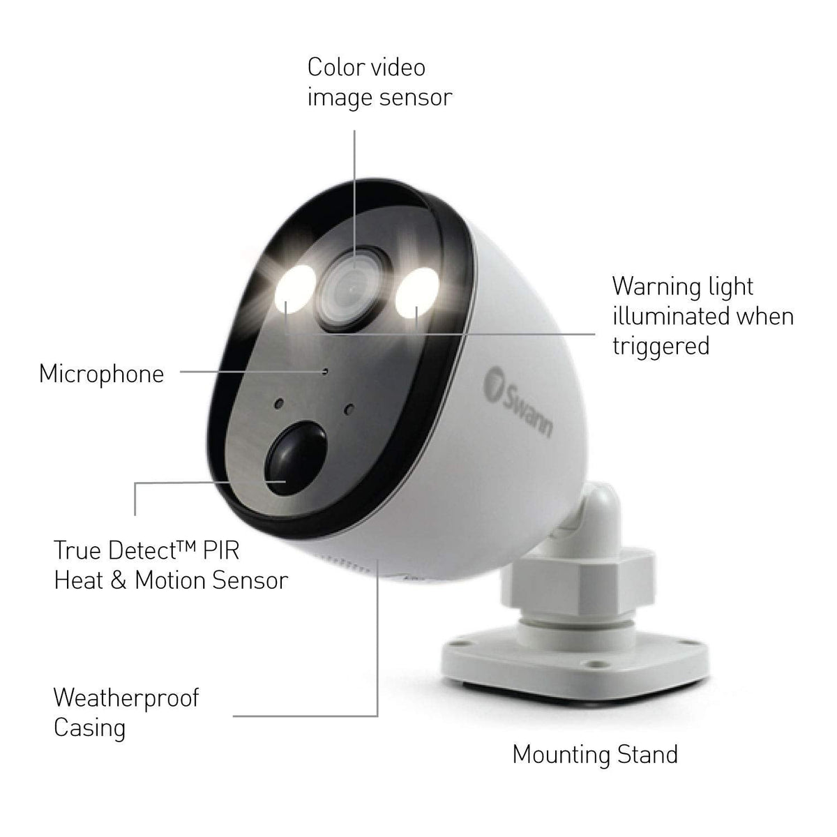 Swann Outdoor Home Security Camera, Spotlight, Weatherproof, Color Night Vision, Heat & Motion Sensor Light, 2-Way Talk and Siren, SWIFI-SPOTCAM-GL