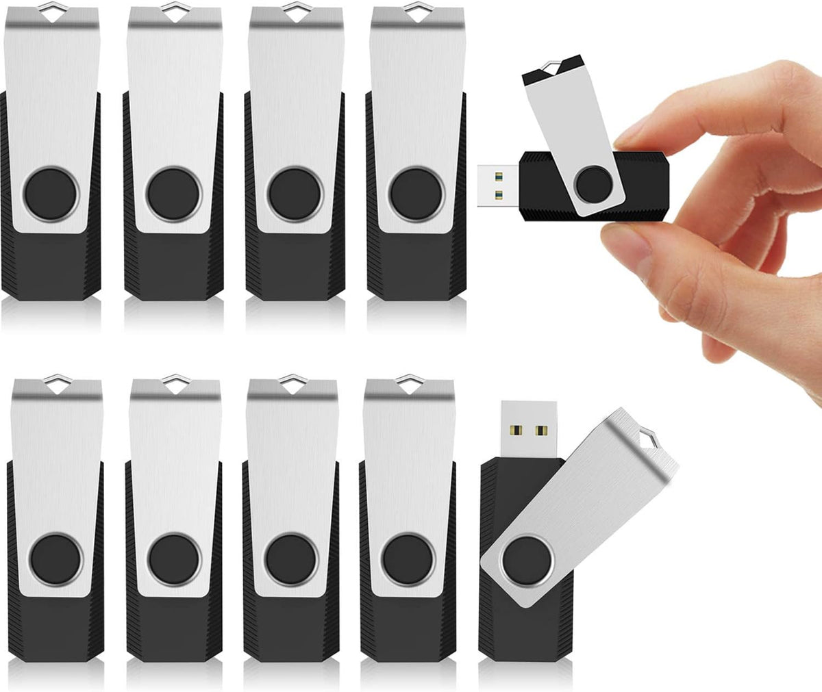 KEXIN 10 Pack 32GB USB Flash Drive Bulk Flash Drive Thumb Drive Memory Stick USB 2.0 Flash Drive Swivel Drive Black (32 GB, Black 10 Pack)