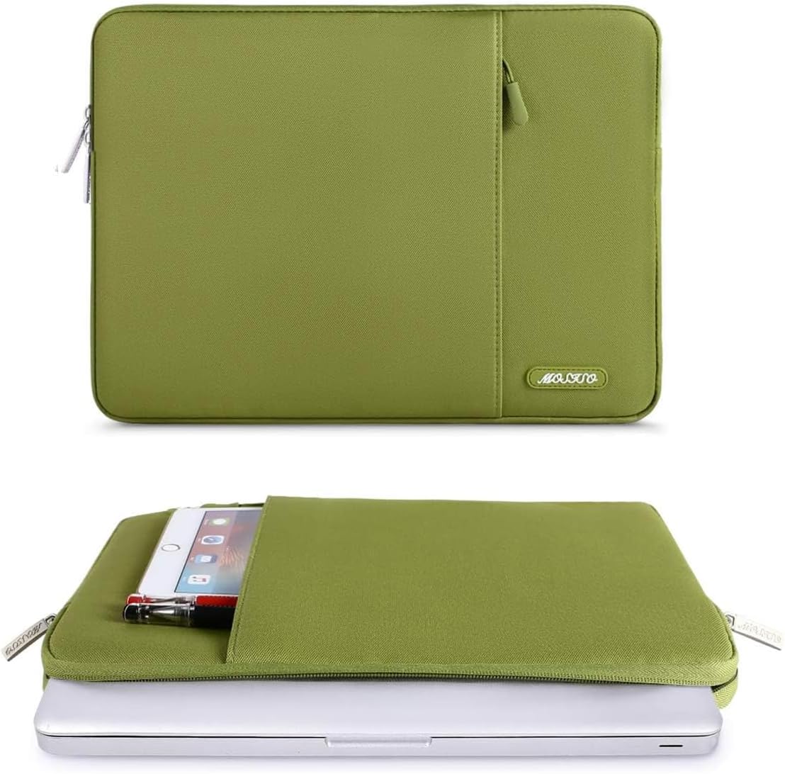 MOSISO Laptop Case 16 inch, 15-15.6 inch Laptop Sleeve Compatible with MacBook Pro 16 M4 M3 M2 M1, HP Acer Dell Lenovo ASUS Notebook, Polyester Vertical Computer Sleeve Bag with Pocket, Chartreuse
