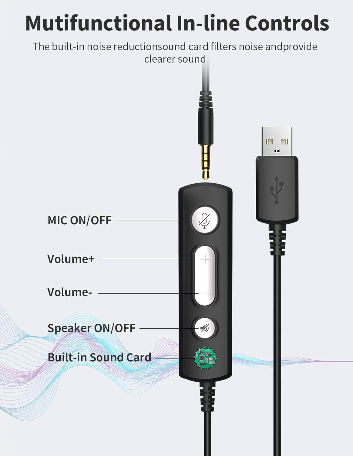 USB Headset with Microphone for PC, Wired Headphones with Noise Cancelling Mic, Computer Headset with in-line Controls, 3.5mm & USB Plug for Zoom, Skype, Call Center, Office Use, Black