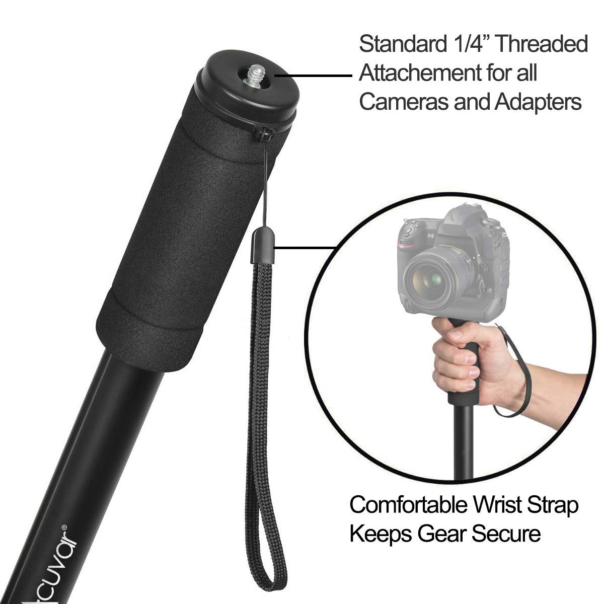 Acuvar 62 Inch Photography Monopod with Safety Strap - Lightweight Aluminum Camera Monopod for Travel & Outdoor Shooting