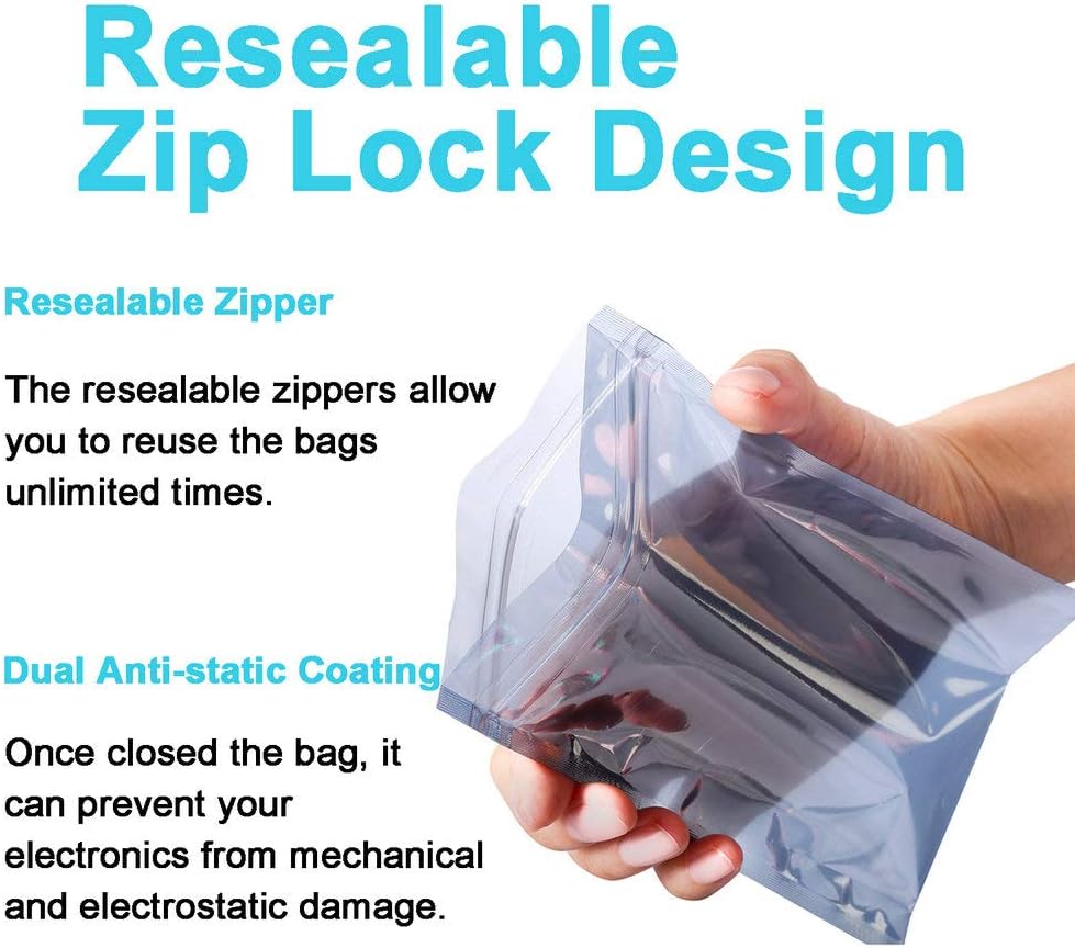 50Pcs Antistatic Resealable Bag 15X20cm/5.9X7.9inch, Premium Anti Static Bag for SSD HDD and Other Electronic Devices