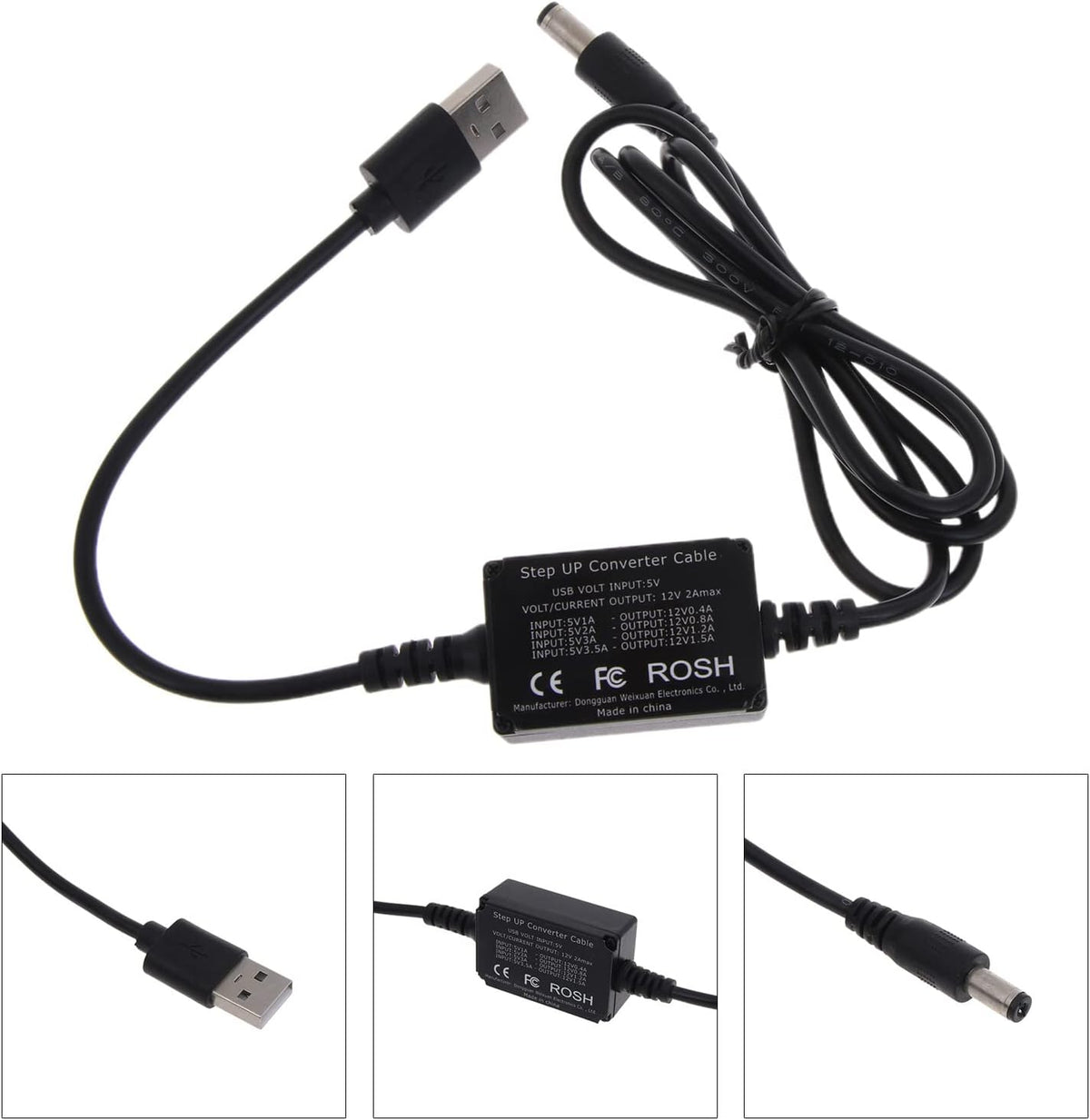 Bottone DC5.5x2.1mm 5V 12V, 3A, USB to Power Regulator Charging Cable, to Indoor Use, Compatible with Laptop, Power