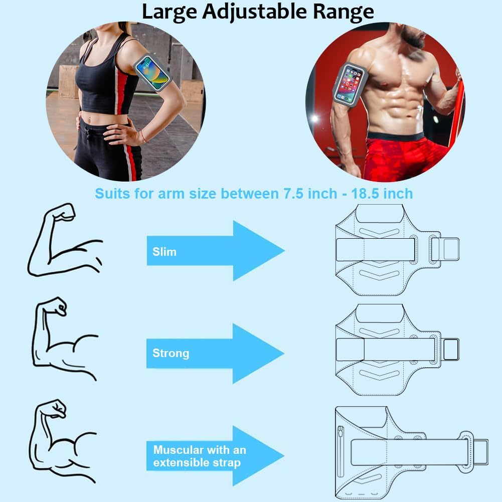 Arm Band for Phone for Running, Phone Holder for Running for iPhone & Samsung Galaxy, Cell Phone Armband Holder for Walking, Gym, Workout, w/Adjustable Strap & Zipper Pocket (Grey-S)