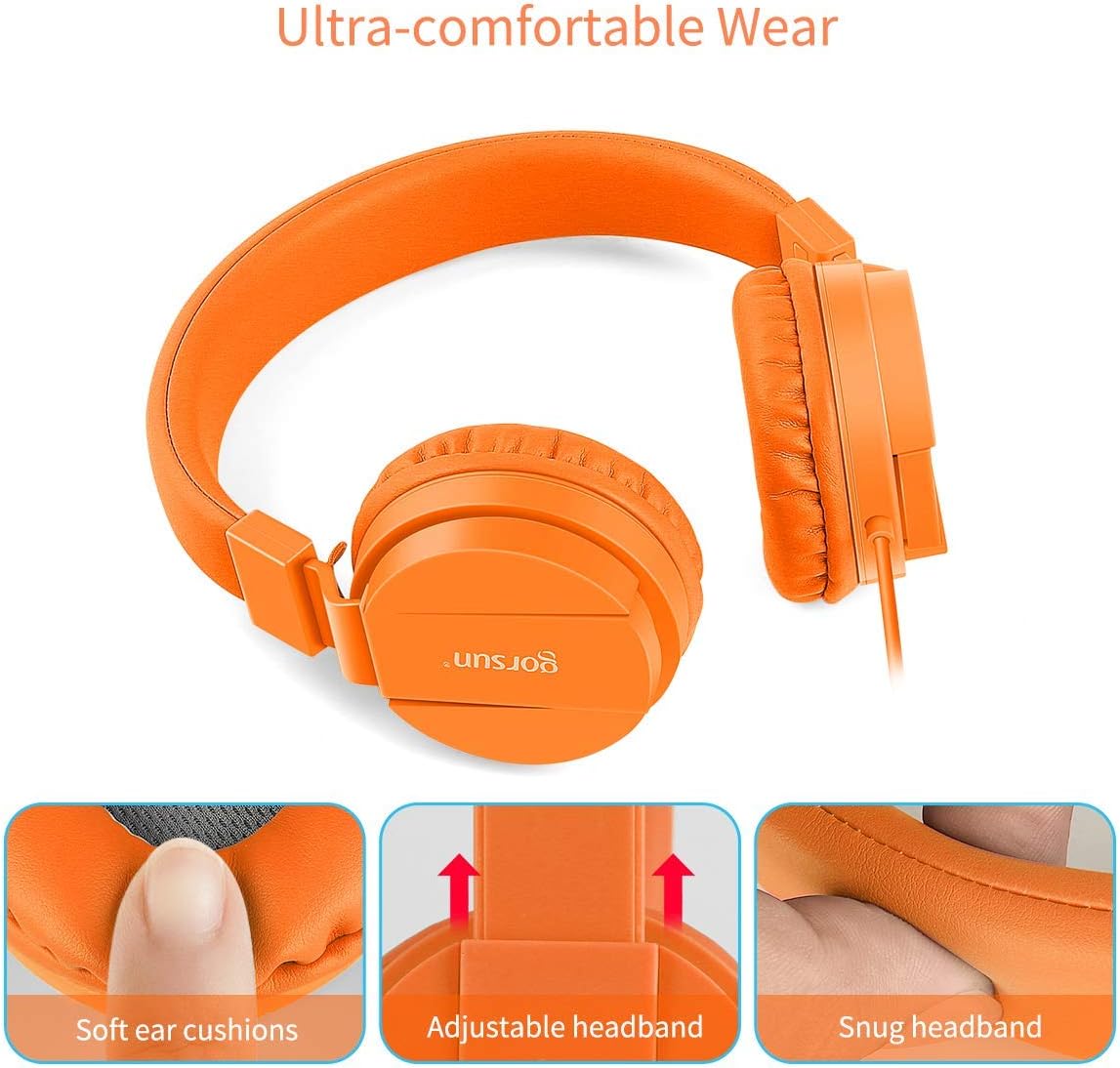 Headset gorsun Kids Headphones, Lightweight Stereo Wired Toddler HeadphonesAdjustable Headband Children's