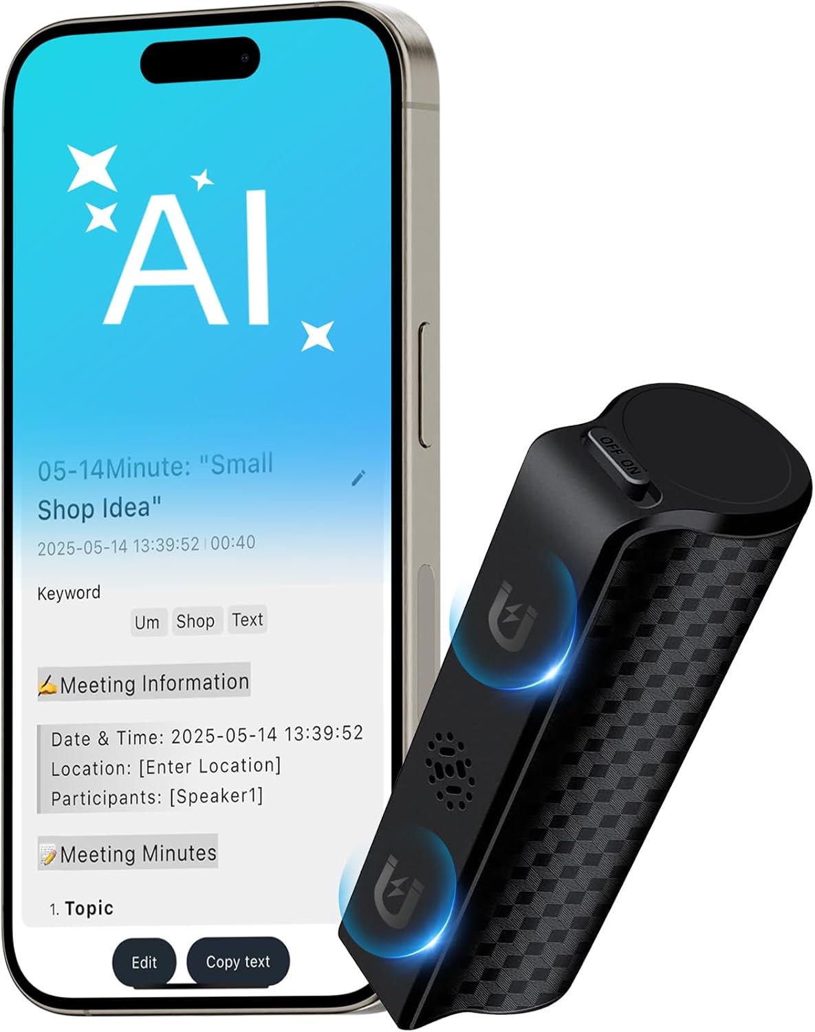 128G Magnetic AI Voice Recorder,Smart Audio Recorder with GPT-5 Summary,1-Month Continuous Recording, Noise Cancel,Magnetic Portable Recording Device for Lectures, Meetings