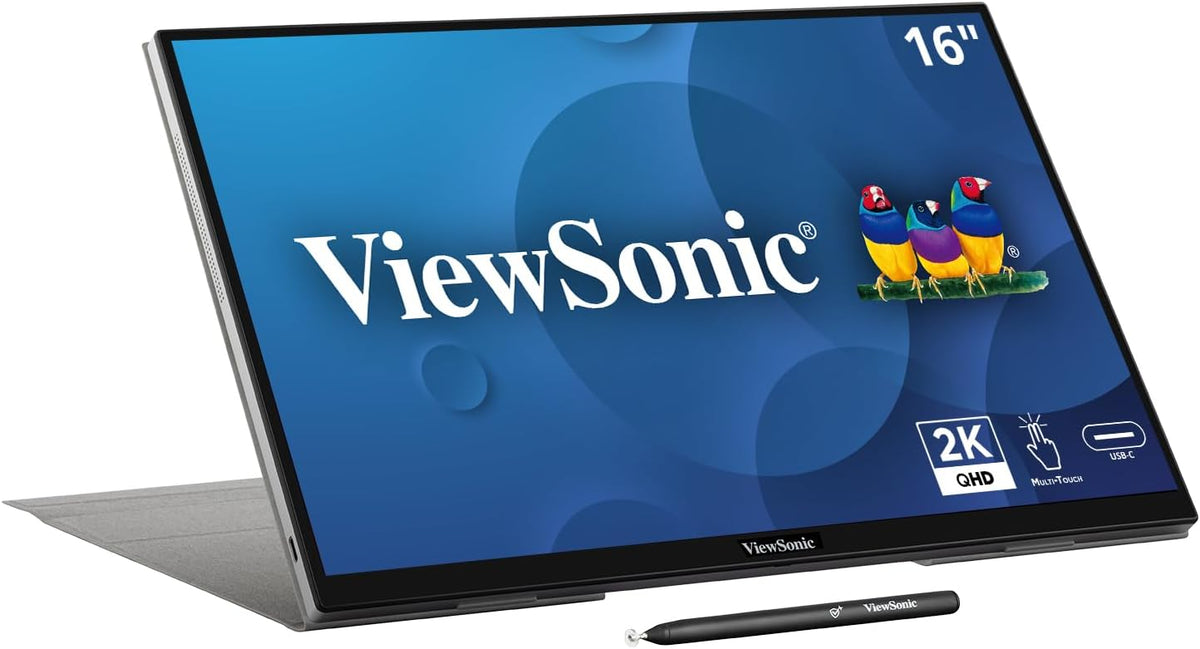 ViewSonic TD1656-2K 16 Inch WQXGA 1600p IPS Touchscreen Portable Monitor with 2 Way Powered 65W USB C, and Smart Cover with Built-in Stand