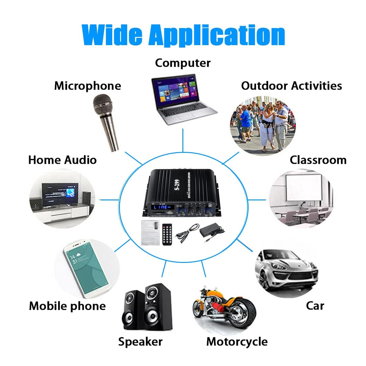 4.1 Channel Bluetooth 5.0 Mini Audio Amplifier Receiver, 4×50 W + Active Subwoofer SUB Jack Output – Hi‑Fi Car & Home Amplifier for Speaker