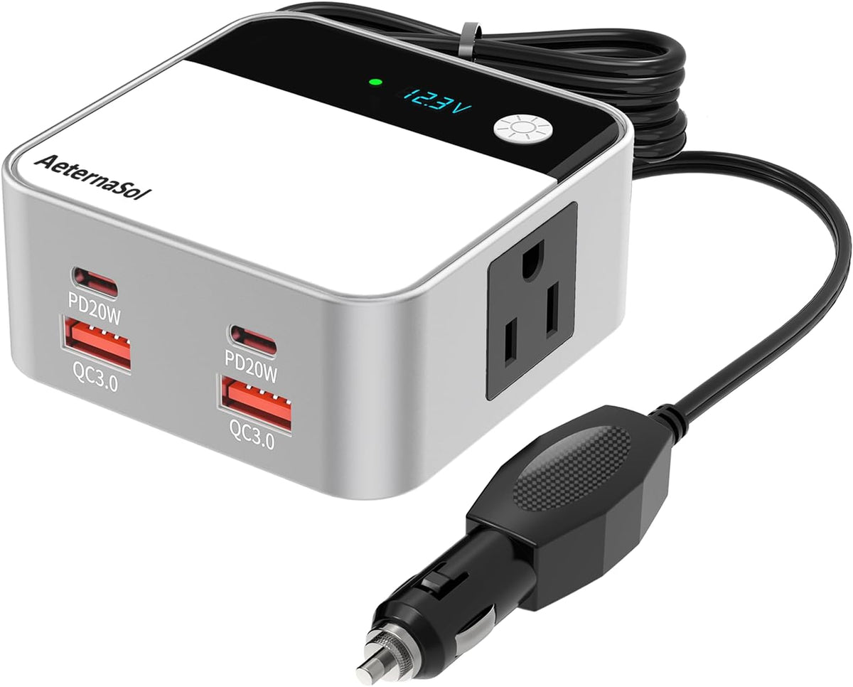 AeternaSol 200W 12V 110V car Inverter Power Outlet DC to AC car Adapter for Plug Outlet, Portable Fast Charging Port